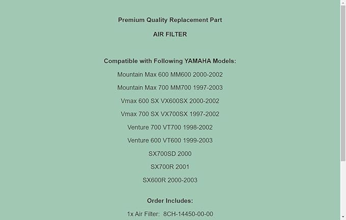 Replacement 8CH-14450-00-00 Air Filter Cleaner For Yamaha SX600R 2000-2003