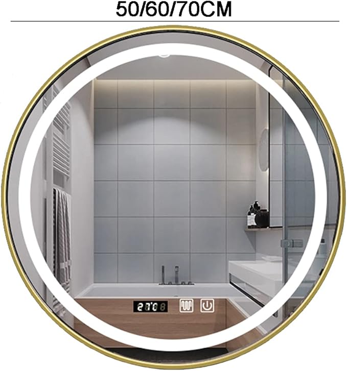Round Wall Mirror LED Illuminated Bathroom Mirror with Touch Dimmable Demister Pad Makeup Mirror for Vanity Living Room Bedroom(Size:70CM)