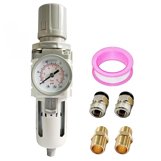 1/2" NPT Air Filter Pressure Regulator Combo Water Separator for Air Compressor Line Semi-Auto Drain 5 Micron Brass Element 0-150 psi Gauge