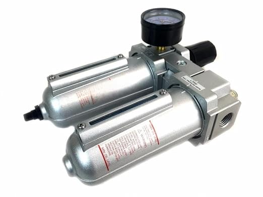 FRL724NA 1/2" Air Moisture Filter Regulator Oiler Separator Lubricator Combo Auto Drain- for Compressed Air Treatment- Particulate Filter Combo- 140 CFM Flow Rate 250 PSI Input, 175 PSI Output 5.1 oz