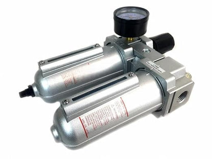 FRL724NA 1/2" Air Moisture Filter Regulator Oiler Separator Lubricator Combo Auto Drain- for Compressed Air Treatment- Particulate Filter Combo- 140 CFM Flow Rate 250 PSI Input, 175 PSI Output 5.1 oz