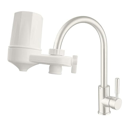 Faucet Mount Water Filter for Sink Faucet Tap Water Filter for Kitchen Sink 4-Stage Advanced Filtration Reduces Chlorine Heavy Metals Easy Install Compatible with Standard Faucets 1 Pack (White)