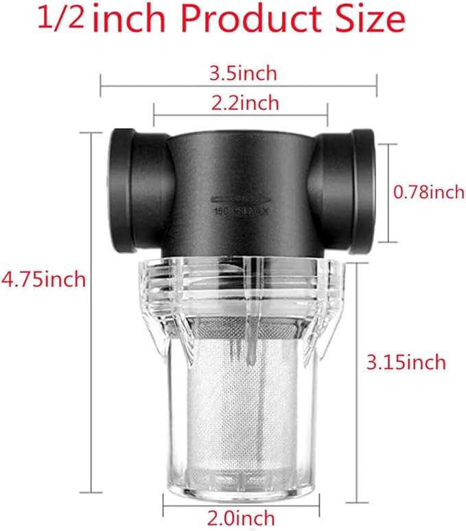 Sediment Filter Pressure Washer Filter Stainless Steel Filter 40Mesh Screen for Outdoor Gardening Inlet Water 1/2 Inch Female Thread Connector