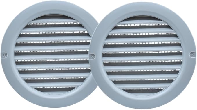 VENTS-US - 6" Round Plastic Vent Cover in Light Grey with Built-in Insect Screen Mesh and Flange for Supply or Exhaust Air Applications - Compatible with a 6 Inch Duct Diameter