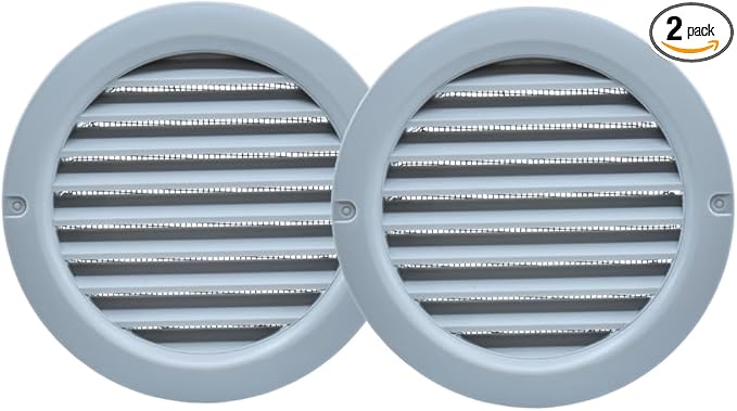 VENTS-US – 5" Round Light Gray Plastic Vent Cover with Built-in Insect Screen Mesh and Flange for Supply or Exhaust Air Applications - Compatible with 5 Inch Diameter Ducts (2-Pack)