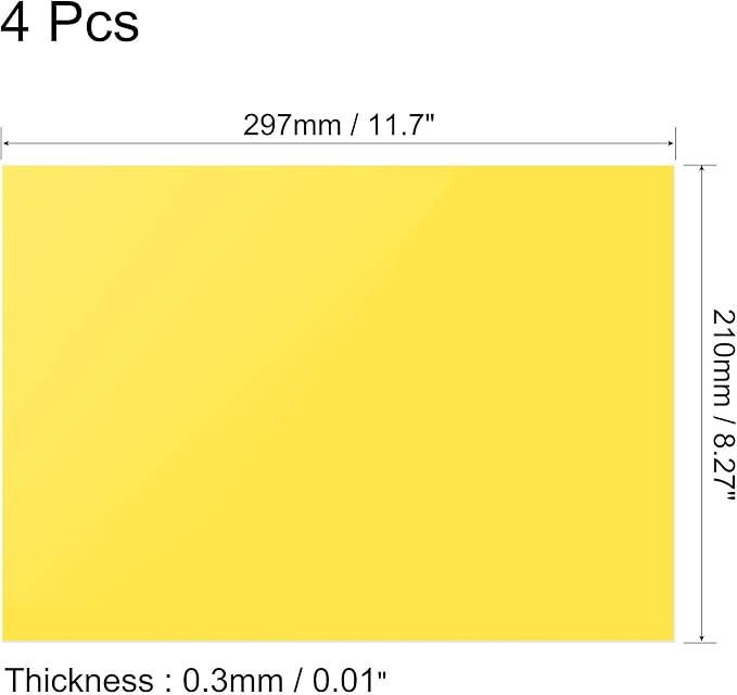 uxcell 4Pcs A4 Gel Light Lighting Filter Overlay Transparent Color Correction Plastic Vinyl PVC Sheets Photography Television Yellow,0.3mm