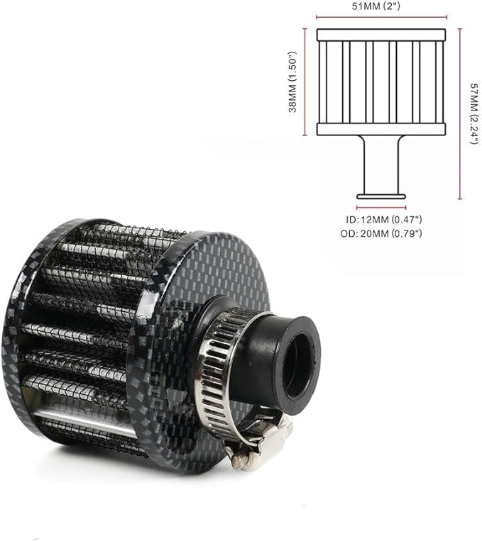 MUGE RACING 2Pcs Air Filter Cold Air Intake Filter Breather 12mm Valve Cover Breather Filter For Car and Motorcycle(Carbon Fiber)