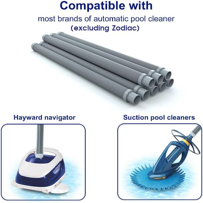 Poolvio Professional Swimming Pool Vacuum Cleaner Hose -1.5” 8 Piece Hoses for Pool Vacuum Extension/Replacement - Compatible with all Major Automatic Swimming Pool Cleaners