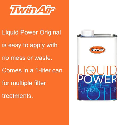 Liquid Power Air Filter Oil (1 Liter) - High Performance Blue Formula for Superior Dust Trapping, Waterproof Protection on Foam Filters for Motocross, Dirt Bikes, ATVs, & Powersports Engines