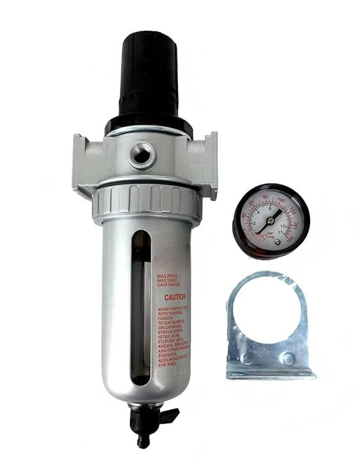 FR804N 1/2" Mid Flow Air Compressor Regulator & Filter Combo - for Compressed Air Treatment - Pneumatic Filter Regulator/Compressed Air Pressure Controller - w/Gauge/Manual Drain