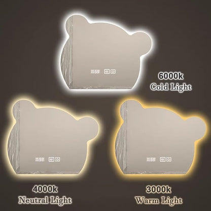 LTSRLL LED Vanity Mirror Cute Bear Decorative Mirror for Bathroom & Dressing Tabler Backlight Wall Mirror with 3 Color Dimmable Light Demister Pad Human Body Sensor Switch(Cut Left,70cmx85cm)