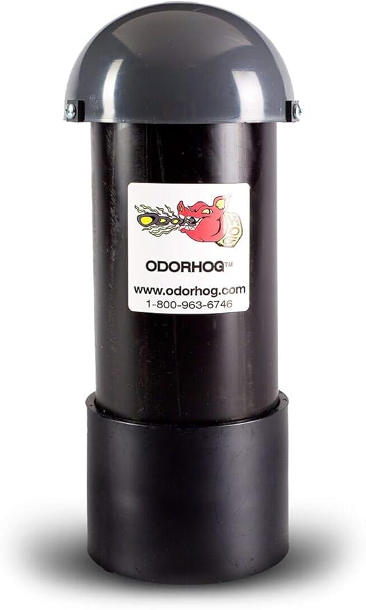 OdorHog Vent Stack Pipe Filter 4 Sizes, Black ABS with Mushroom Cap, Removes Outdoor Septic and Sewer Odors (4.0-inch)