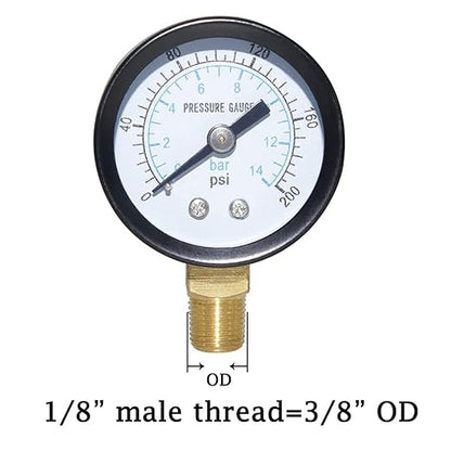 Joywayus Pressure Gauge 0 to 200 PSI Brass 1/8" Male NPT Thread Lower Mount, Multiple Function
