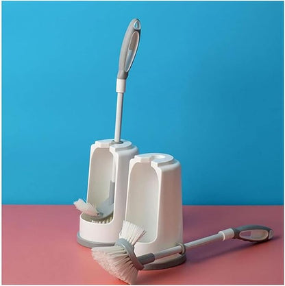 Plastic Toilet Brush，Toilet Bowl Scrubber,Toilet Brush Toilet Brushes and Brush Holders Double Bristles Quick Dry Deep Cleaning Add Long Handle