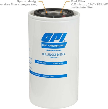 GPI P-25-10-1 3/8 Quick-Fit Particulate Replacement Filter for use with Fuel Transfer Pumps up to 25 GPM (95 LPM), 10 Micron, 1-3/8-12 UNF Thread (GPI Genuine Accessory 129340-07)