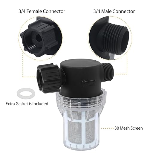 GIEX 30 Mesh Garden Hose Filter with Quick Connect, 3/4" GHT Thread Sediment Trap for Rainwater Collection, RV Gray Water & Washing Machine Discharge
