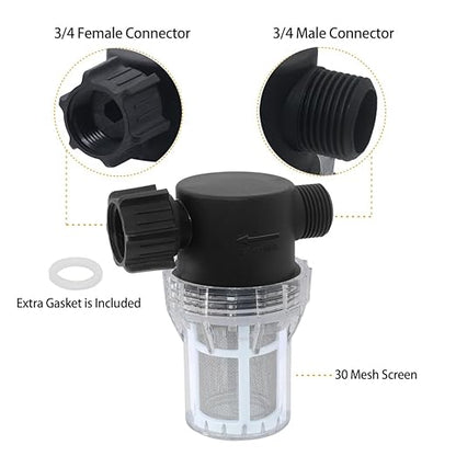 GIEX 30 Mesh Garden Hose Filter with Quick Connect, 3/4" GHT Thread Sediment Trap for Rainwater Collection, RV Gray Water & Washing Machine Discharge