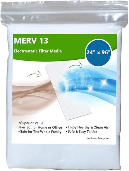 NORTHWEST ENTERPRISES MERV 13 Filter Media, Cut to Fit, Washable Air Filter (24" x 96" x 1/16")