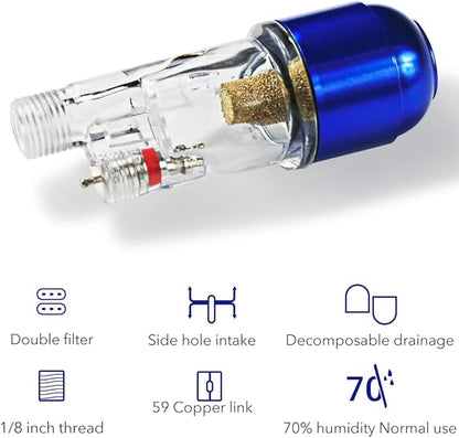 HUBEST New Airbrush Filter 1/8'' Comfortable Handy in-Line Mini Air Filter Moisture Water Trap Spray Pen Brush Tool Oil-Water Separator