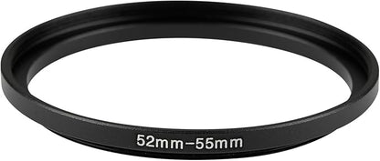 52-55mm Metal Step-Up/Down Ring Adapter Compatible with Mirrorless Cameras DSLR Lens, UV CPL ND Filter Thread Converter, Black