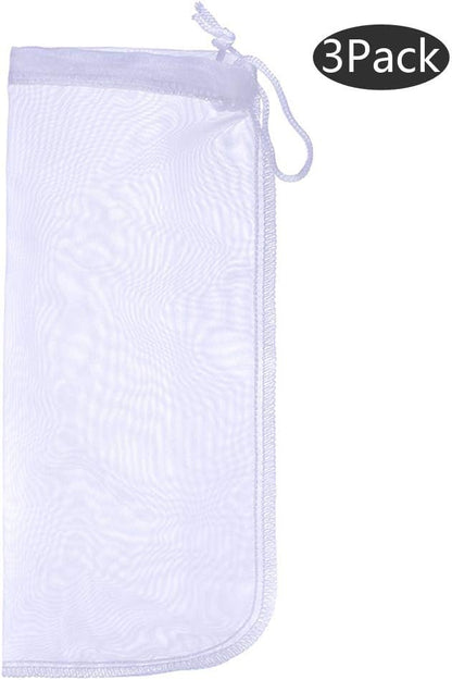 ALEGI Media Filter Bag Aquarium Extra Fine,Reusable 180 Micron Drawstring Mesh Filter Bags for Very Fine Resins Filter (10"*3.9" (3 Pack))