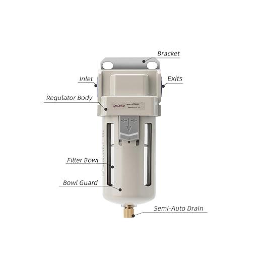 Air Line Filter,3/8" NPT Port for Clean Air System AF3000-03,Air Dryer for Compressor,0-150PSI,5 Micron Brass Element,Semi-Auto Drain, Poly Bowl,Bracket