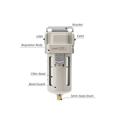 Air Line Filter,3/8" NPT Port for Clean Air System AF3000-03,Air Dryer for Compressor,0-150PSI,5 Micron Brass Element,Semi-Auto Drain, Poly Bowl,Bracket