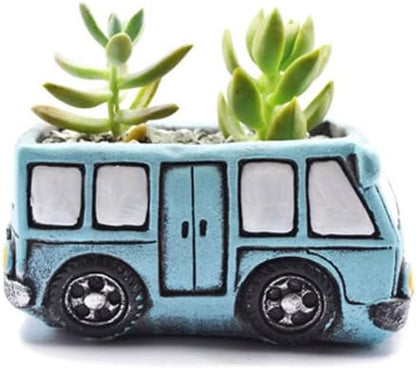 Green Bus Succulent Planter Pots, Small Plants Pot with Drainage Hole, Flower Pots Plant Containers for Home Indoor Outdoor Garden Decoration Pot