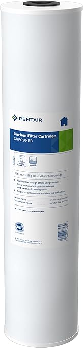 Pentair Pentek CRFC20-BB Big Blue Carbon Water Filter, 20-Inch, Whole House Chloramine Reduction Carbon Replacement Cartridge, 20" x 4.5", 25 Micron