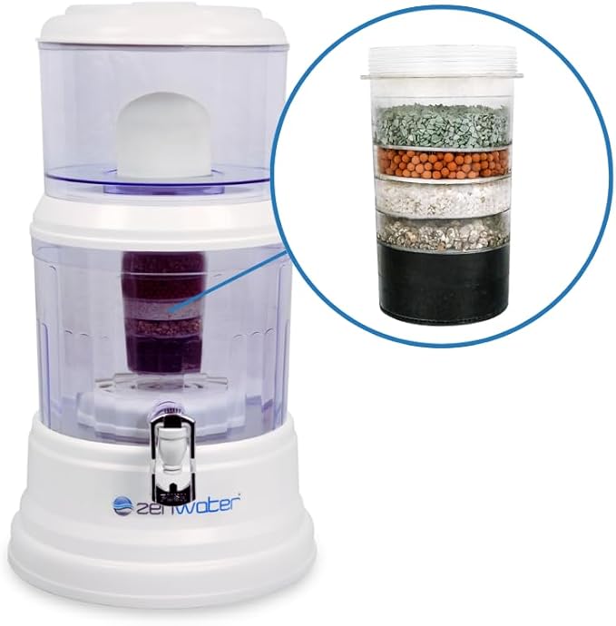 ZENWATER 4-Gallon Countertop Gravity Water Filter System - Portable Alkaline Filtration System - Enjoy Clean and Mineral-Rich Hydration at Home, Office, or Travel