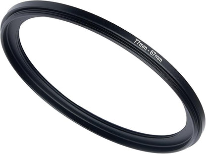 77mm to 67mm Step-up Adapter Rings Filter Adapter Black Metal Step Down Filter Ring Adapter Compatible with All Brand UV CPL ND Camera Lens Filter Stepping Rings(77mm-67mm)
