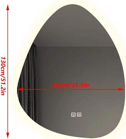 Irregular Bathroom Mirror with LED Lights, Wall Mounted Mirror with Touch Switch and Demister Pad, Drop Shape Decorative Mirror, 3 Colors Dimmable Lighting(A,31.5 * 51.2in/80 * 130cm)