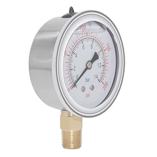 Joywayus Pressure Gauge 0-200 PSI Brass 1/4" NPT Male Thread Lower Mount, Glycerin Filled, Stainless Steel Case, Multiple Function