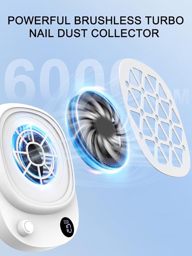 Rechargeable Nail Dust Collector Nail Tech, Compact Vacuum Fan Dust Collector for Nails, Cordless Dust Suction Machine Manicure Pedicure Tool for Acrylic Nail Polishing, 30PCS Filter Papers