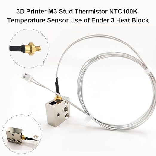 Ender 3 M3 Thermistor 300°C 1m/39.4Inch, 3D Printer M3 Stud Thermistor, NTC 100K 3950 Thermistor Use for Ender 3/Ender 3 Pro/Ender 3 v2 CR10,CR10s J-Head 3D Printer Hotend Thermistor,