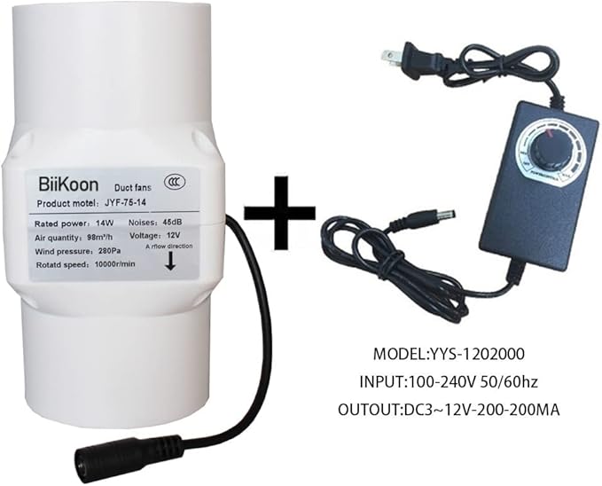 HVAC Exhaust Ventilation Fan 3 Inch 12v Inline Duct Fan Low Noise Speed Adjustable Variable Vent Blower 14w Powerful Air Exhaust Booster (Color : Adjustable Speed, Size : 14w)
