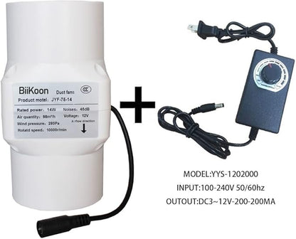 HVAC Exhaust Ventilation Fan 3 Inch 12v Inline Duct Fan Low Noise Speed Adjustable Variable Vent Blower 14w Powerful Air Exhaust Booster (Color : Adjustable Speed, Size : 14w)