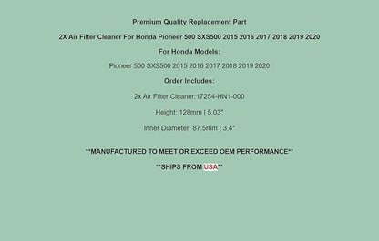 Replacement Air Filter Cleaner For Honda 500 SXS500 2015-2020