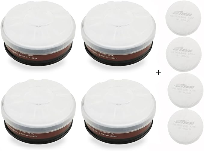 LDY-3 P-A-1 Filter Cartridge Against Organic Vapors and Dust for Respiratory Protection,Screw Type,4 Packs Filter Cartridges Sets and Plus 4 Pcs Filter Element