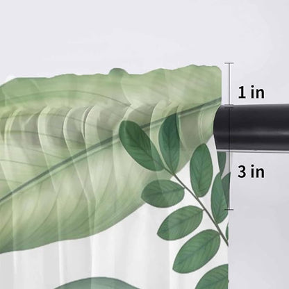Summer Palm Leaf Sheer Valance Curtains, Green Tropical Plants Nature Leaves Modern Light Filtering Kitchen Valances Rod Pocket Voile Curtain Window Treatment for Bedroom/Living Room/Basement 42Wx12L