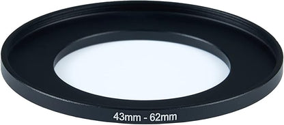 43mm to 62mm Step-Up Ring Filter Adapter for All Brands UV ND CPL Metal Ring Step-Up Rings Adapter Filter (43mm-62mm)