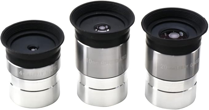 Multi-Coated Telescope Eyepiece Set - 1.25 inch - Upgraded with Soft Eyecup [4mm, 10mm, 20mm]