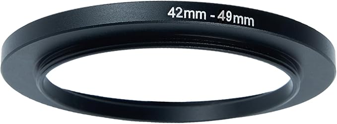 42mm Lens to 49mm Camera Lens Adapter 42mm to 49mm Step Up Ring Adapter Ring for All Brands of UV ND CPL, with Premium Lens Wiping Cloth 2 Pack (42mm-49mm)