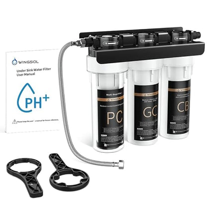 Under Sink Alkaline Water Filter, 9-Layer Water Filter System Reduces Heavy Metals, Chlorine, Sediment, Improves pH and Taste, Remineralization, NSF Certified Sink Water Filter