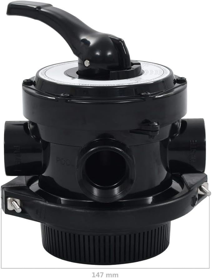 vidaXL 4-way Multiport Valve for Pool Sand Filter - 1.5” Fitting Connectors, ABS Material, With Pressure Gauge - Top-mount - Easy-to-use Lever-action Handle - Black