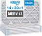 Aerostar 14x30x1 MERV 13-6 Count - Pleated Furnace & Air Conditioner Filters - Removes Bacteria, Dust, Cold & Flu Germs, Lint, Mold, Pet Dander, Allergy-Causing Pollen, Smog, Smoke & Viruses