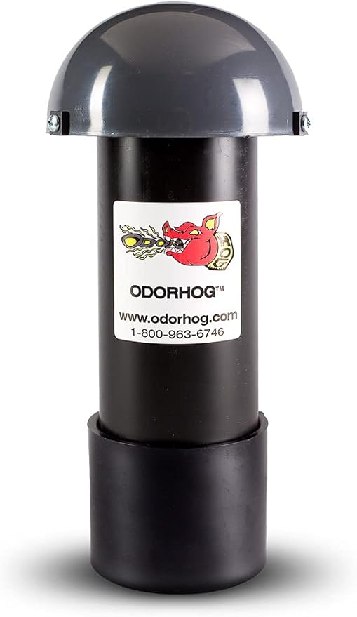 OdorHog Vent Stack Pipe Filter 4 Sizes, Black ABS with Mushroom Cap, Removes Outdoor Septic and Sewer Odors (3.0-inch)