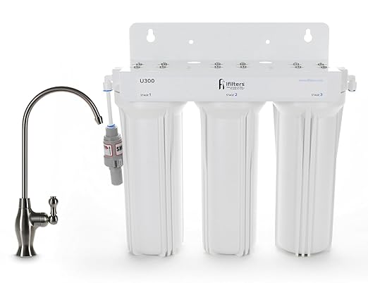 iFilters U300 3 Stage Under Sink Drinking Water Filtration System, Tankless, High Capacity Filters, Designer Faucet