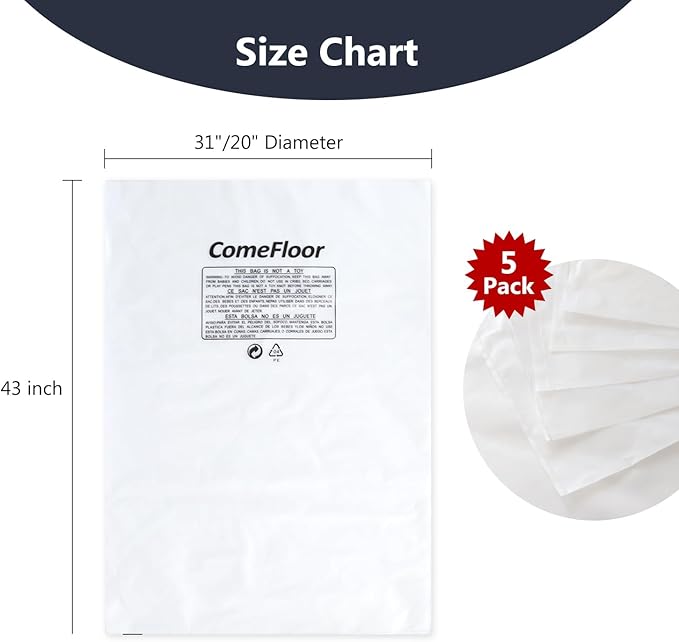 Clear Plastic Dust Collector Replacement Bag Fit 20-Inch Diameter Filter Drums, Upgraded Heavy-Duty Woodworking Bags, 20” Dia X 43” Length x 5-Pack