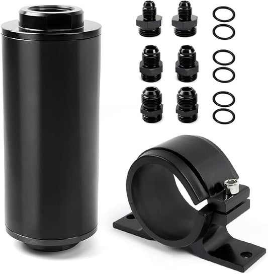 BARTOO 100 Micron Inline Fuel Filter with 6AN 8AN 10AN Adapter and 50MM Mounting Bracket For Filtering Gasoline, Diesel, E85(Black)